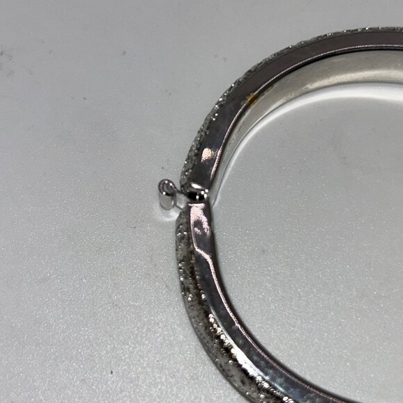 Monet Vintage Silvertone Hinged Bangle With Floral Engraved Design Elegant - Picture 6 of 16